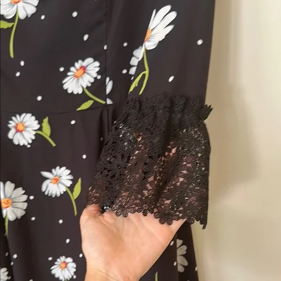 Floral Black Dress with Lace Details